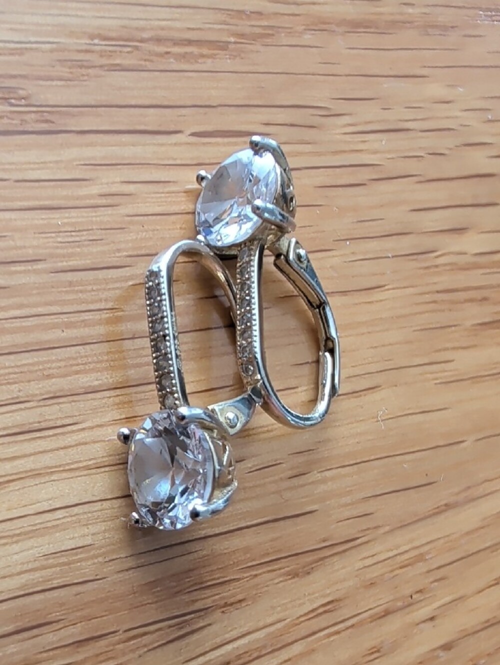 Sterling Silver Leverback Clear Crystal Drop Earrings - Picture 5 of 6